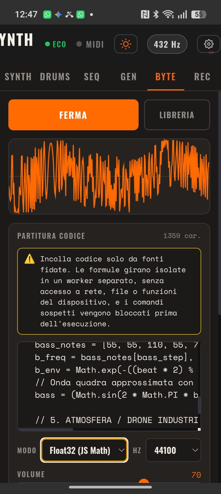 Sezione BYTE di NOVA Synth Studio